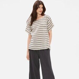 EILEEN FISHER Striped Boxy Top Tunic Linen Organic Cotton Lagenlook Breton sz XL